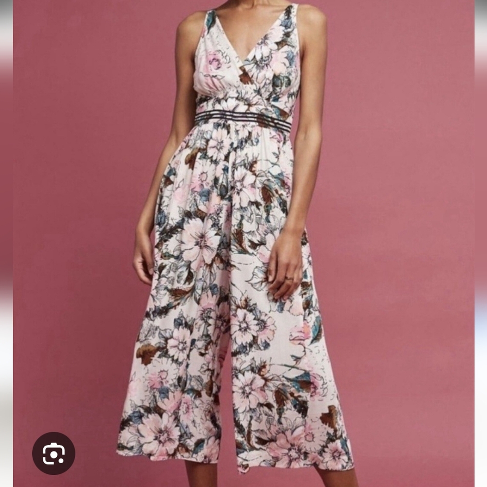 AnthropologiePlenty by Tracy Reese Floral Wide Leg Jumpsuit Exposed Zipper Size2